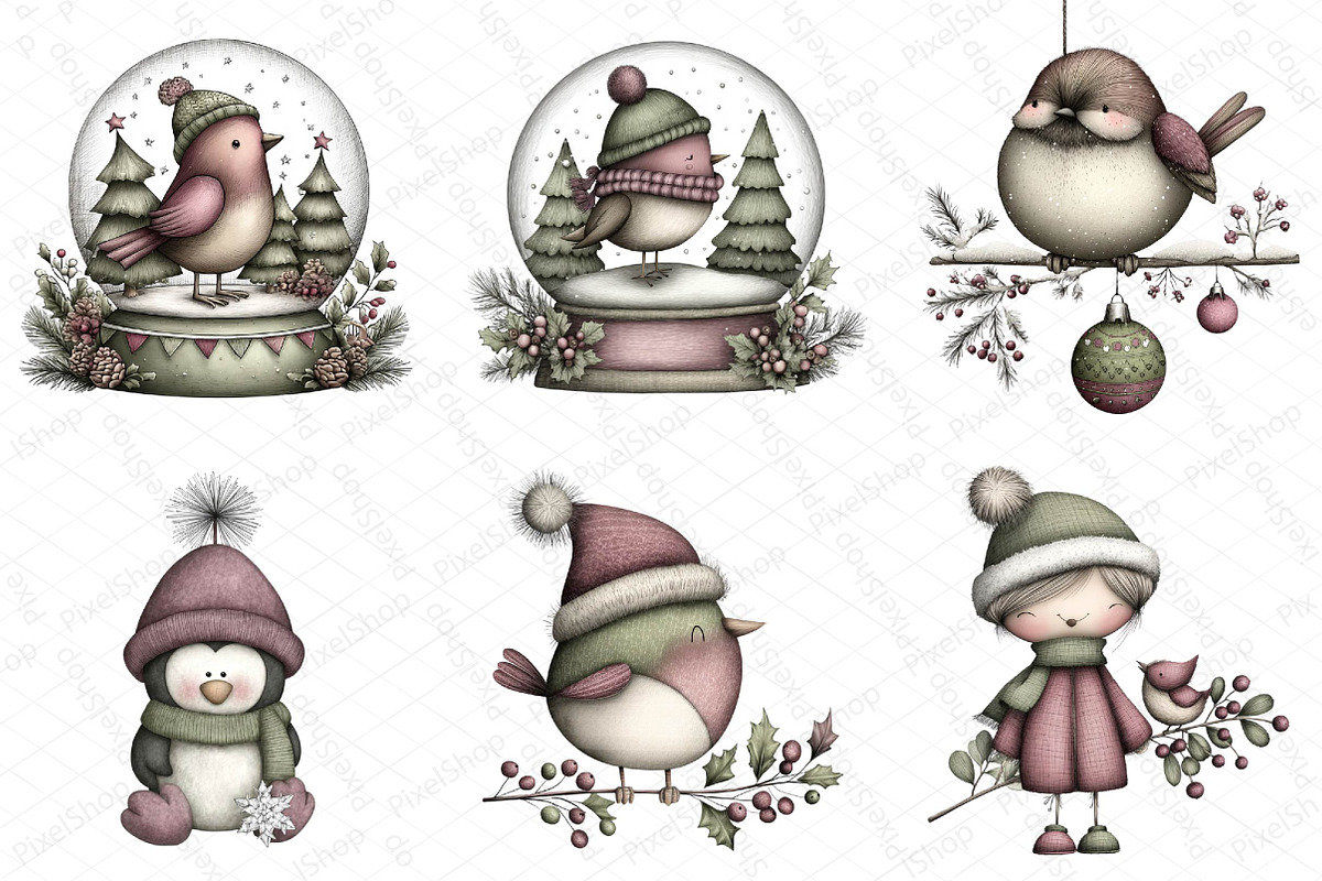 Whimsical Winter Bird Clipart, an Illustration by DreamPrint404 (Photo 7 of 7)