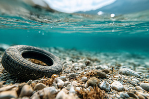 Underwater view of discarded tire, a Transportation Photo by MistyDay
