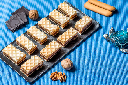 Caramel and chocolate waffer dessert, a Background Photo by wr7 Media