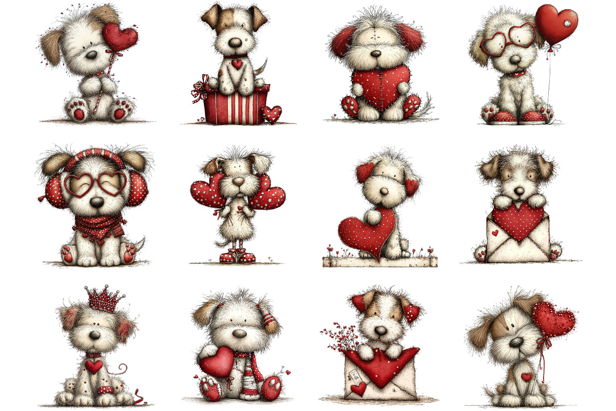 Quirky Valentines Dogs Clipart, an Illustration by Designking (Photo 3 of 5)