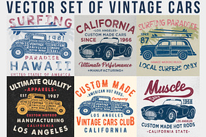 VECTOR SET OF VINTAGE CARS