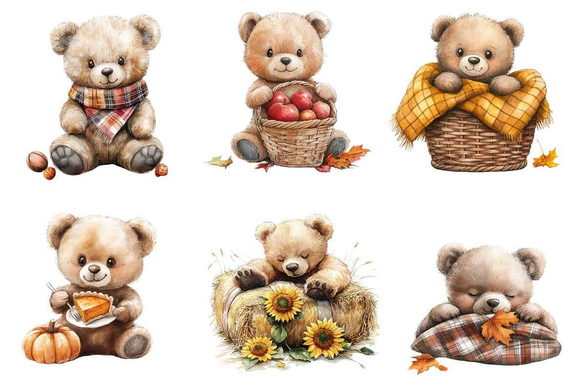 Autumn Teddy Bear Clipart, an Illustration by Dream Creation (Photo 2 of 6)