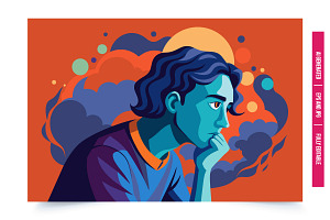 Blue figure thoughtful clouds, an Illustration by Tanuart