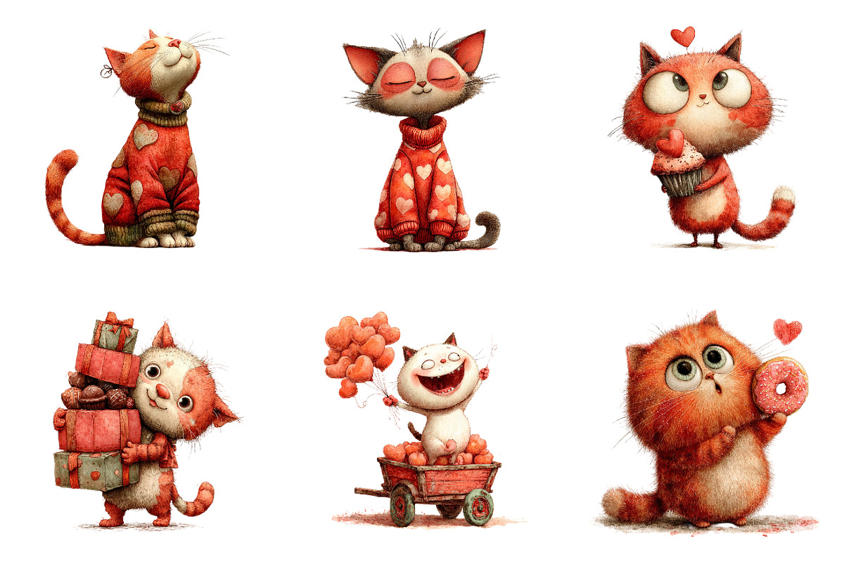 valentine cat clipart, an Illustration by CreationArt (Photo 2 of 5)