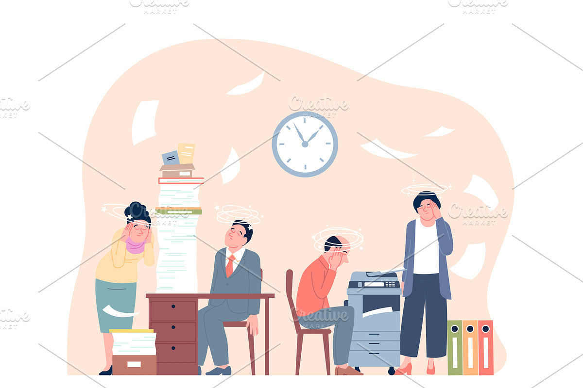 Office stress concept. Very tired, a Person Illustration by LadadikArt