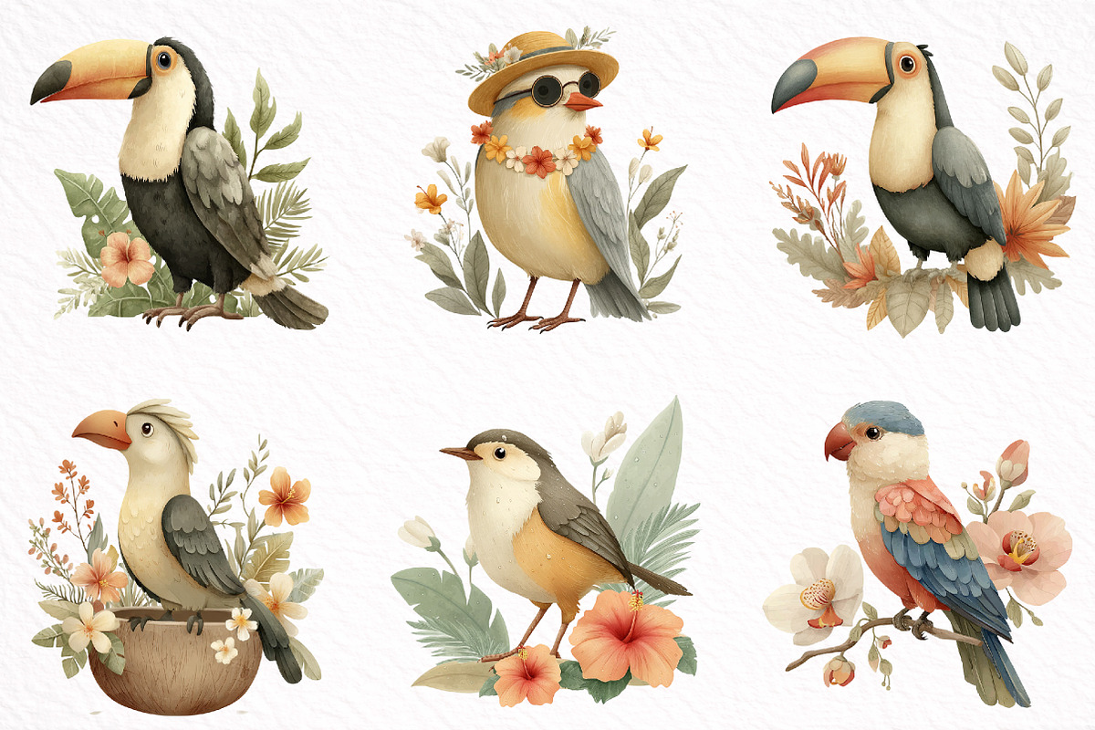 Whimsical Summer Tropical Bird Clipa, an Illustration by DreamArtGraphic (Photo 4 of 8)