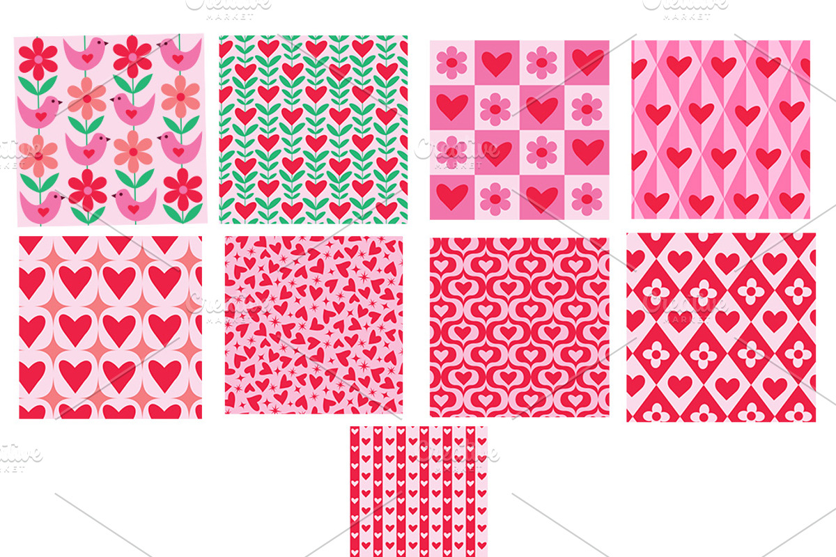 Mid Mod Love Patterns collection, a Pattern Graphic by Yasmine Patterns (Photo 2 of 8)