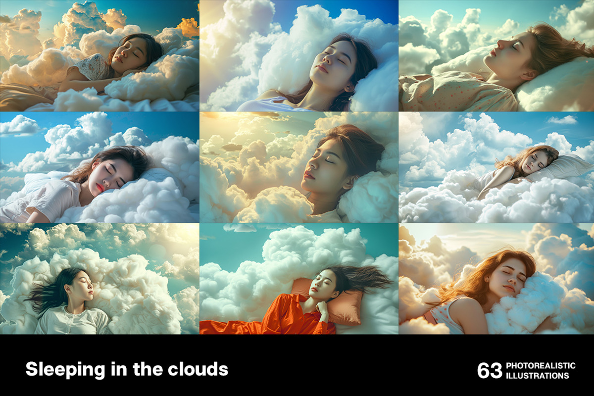 Sleeping in the clouds. 63 images, a Person Illustration by Handmadefont (Photo 10 of 13)