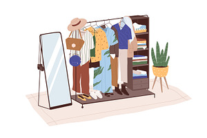 Clothing rack with stylish clothes, an Object Illustration by Good Studio