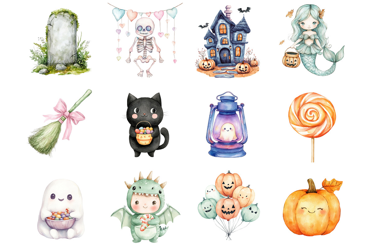 Cute Halloween Clipart Set, an Illustration by Design Market (Photo 6 of 7)
