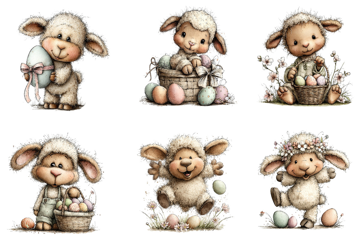 Whimsical Easter Sheep Clipart, an Illustration by Dream Creation (Photo 3 of 6)