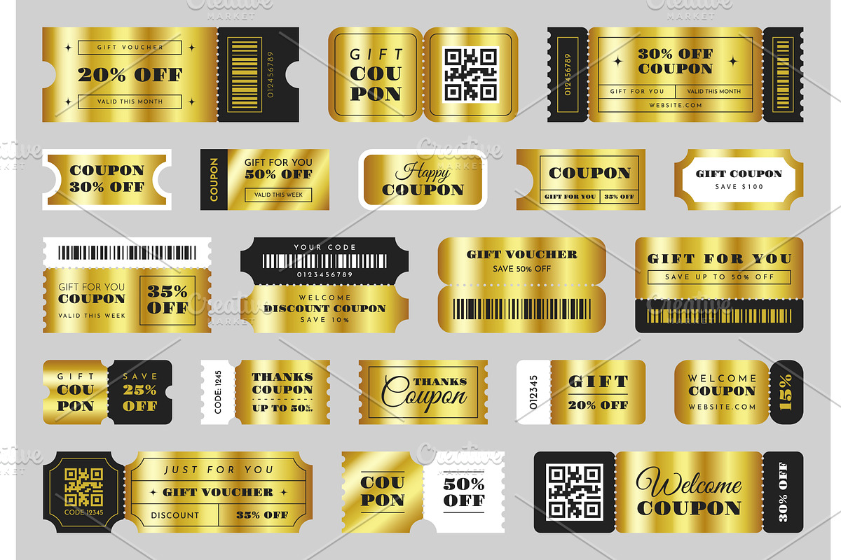 Golden coupon templates. Gift and, an Object Illustration by YummyBuum