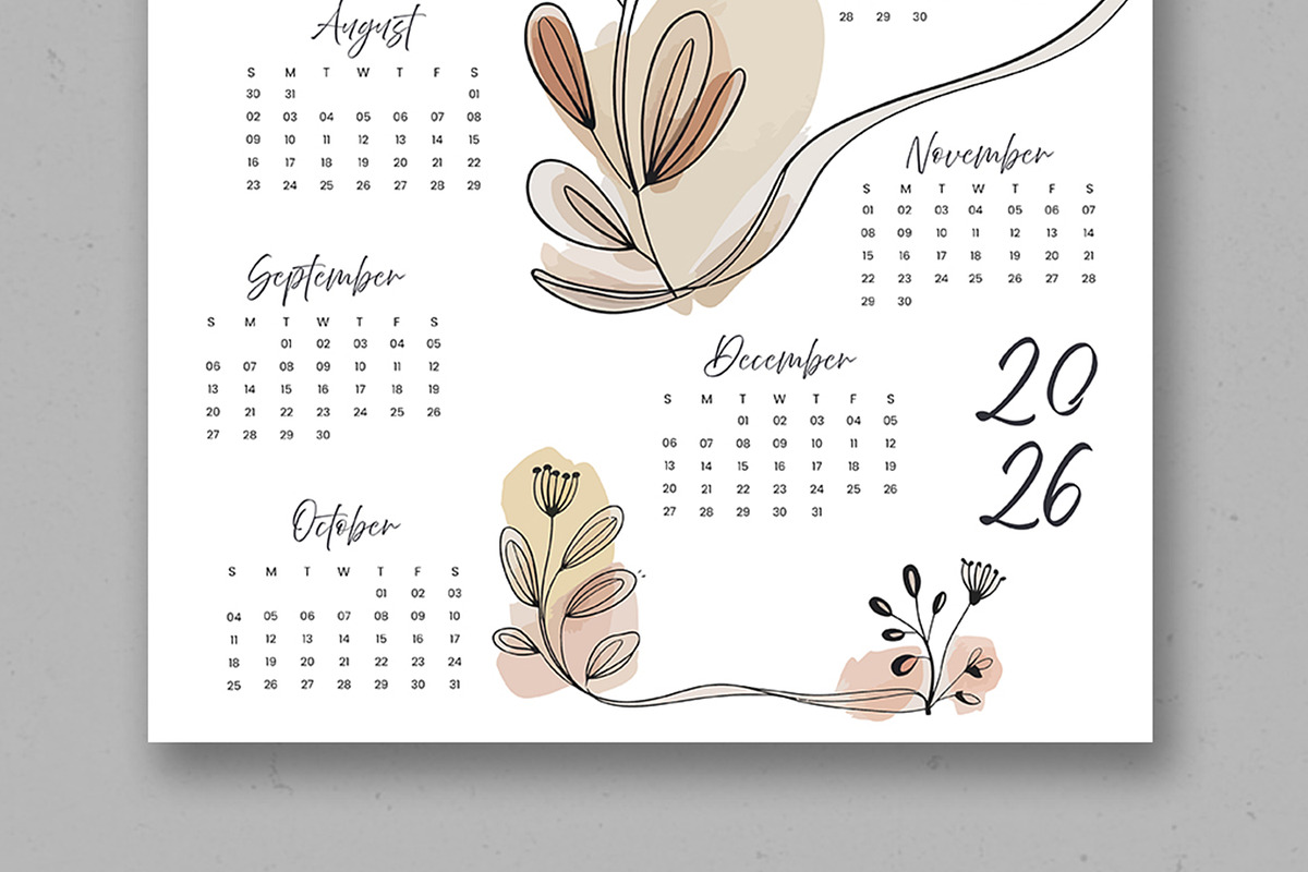 Minimal Floral Wall Calendar 2026, a Stationery Template by ContestDesign (Photo 3 of 3)