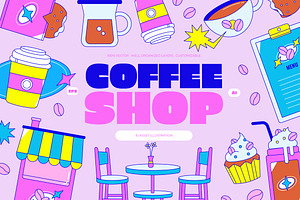 Pink Coffee Shop Illustration Set, an Object Illustration by graphicook