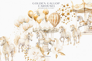 Watercolor Golden Carousel Clipart