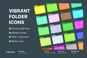 Vibrant Folder Icons (82 Icons), an Object Graphic by alpercakici