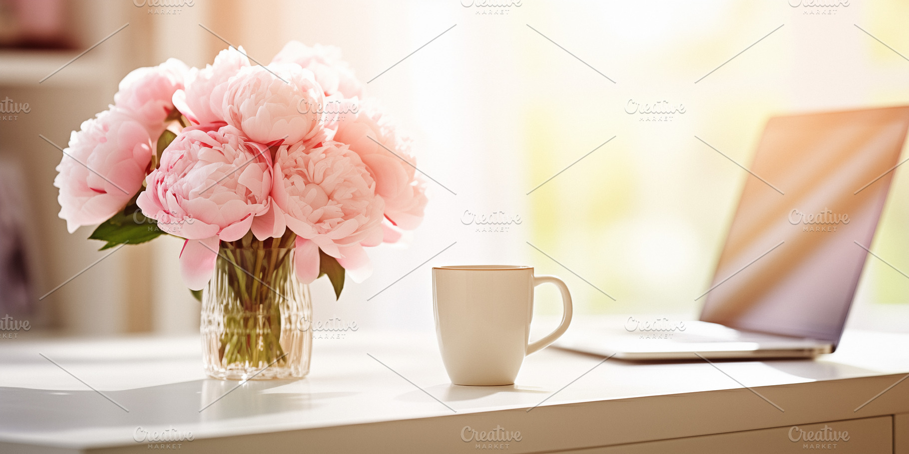 Feminine Workspace with Peonies, a Beauty & Fashion Photo by Iconogenic