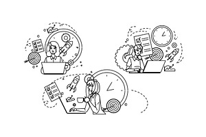 multitasking woman laptop planning, a Technology Illustration by pikepicture