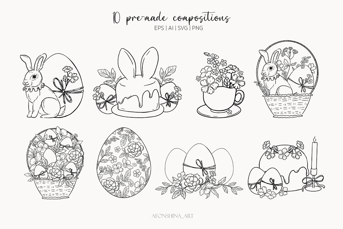 Easter rabbit hand-drawn vector set, a Decorative Illustration by AfonshinaArt (Photo 10 of 15)