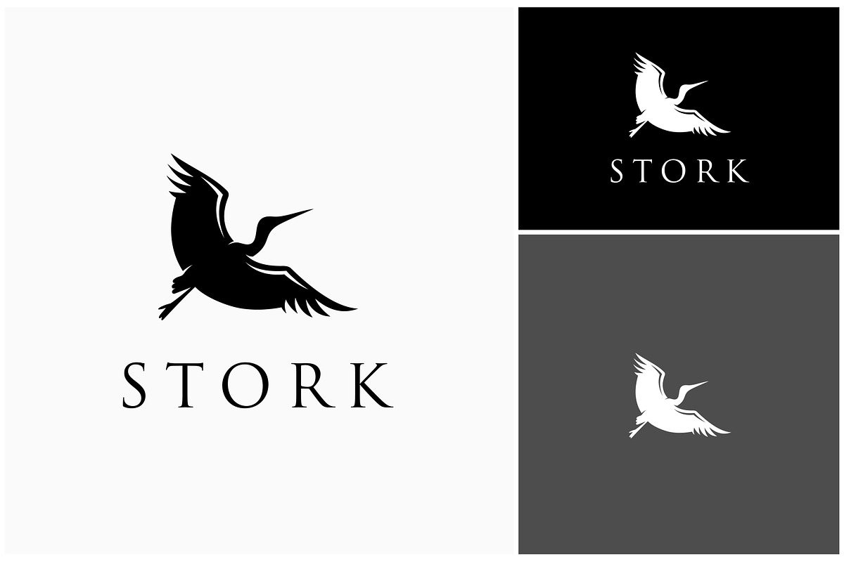 Flying Stork Heron Silhouette Logo, a Branding & Logo Template by ika trisiana