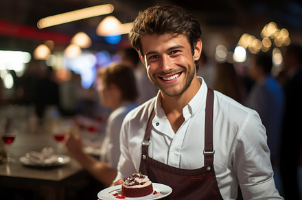 Man pastry chef at gourmet food fest, a Person Photo by ImageMir