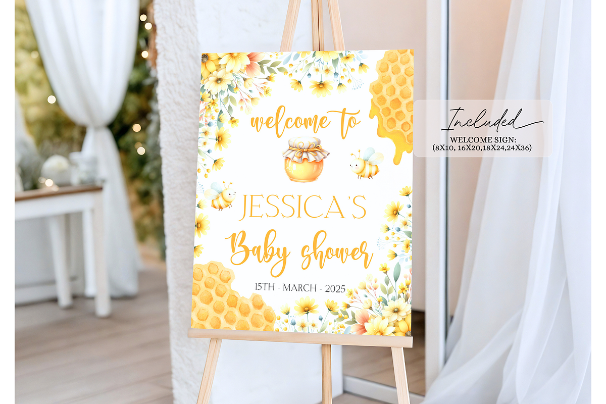 Mommy to Bee Shower Welcome Sign, a Templates & Theme by VeliusCreativeStudio (Photo 2 of 3)
