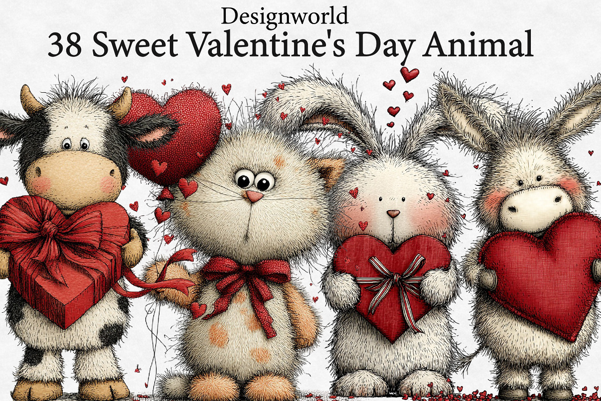 Sweet Valentine's Day Animal Clipart, an Illustration by Designworld (Photo 1 of 6)