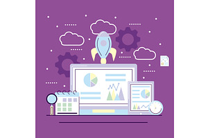 rocket and devices with analytics, an Object Illustration by studiogstock