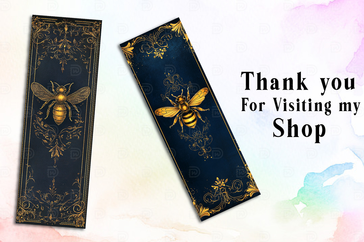Gold Moth and Bees Printable Bookmar, an Illustration by Watercolor design (Photo 2 of 3)
