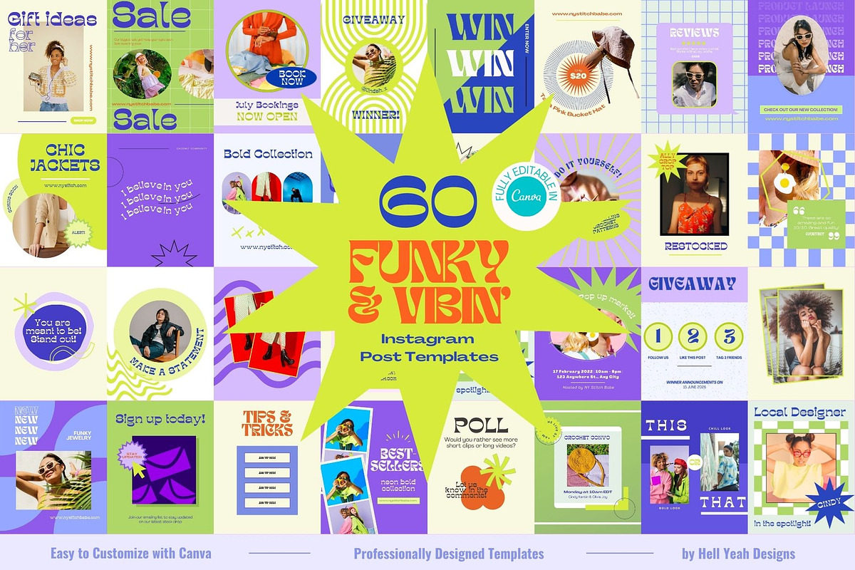 Funky Instagram Post Templates, a Social Media Template by Hell Yeah Designs (Photo 1 of 8)