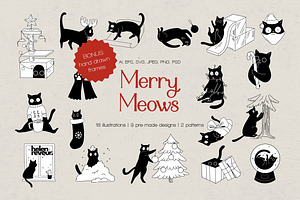 Merry Meows | Festive cats, an Animal Illustration by helenreveur