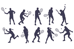 Set silhouettes of tennis players, a Sport Illustration by YummyBuum