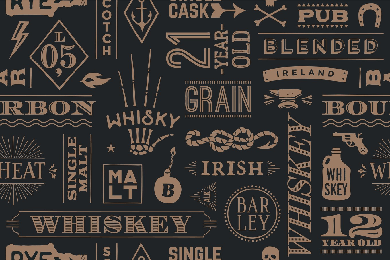 Seamless pattern with types of whiskey, a Pattern Graphic by Foxys Graphic