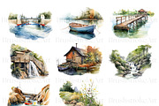 Watercolor Landscape River, Lake PNG, a Decorative Illustration by BrushstrokeArtGB (Thumbnail 6 of 9)