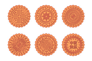 Chinese Moon Cake Set. Vector