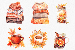 Cozy Autumn Watercolor Clipart PNG