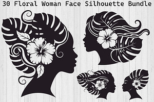Floral Woman Face Silhouette Bundle, an Illustration by jahid234