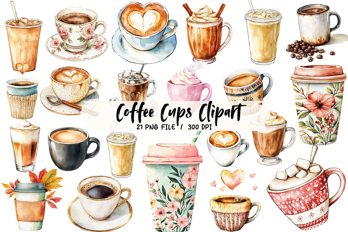 Coffee Cups Clipart, an Illustration by Libby Wishes (Photo 1 of 6)