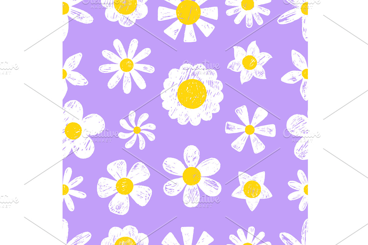 White daisy seamless pattern. Chalk, an Object Illustration by Valerie Bodnar