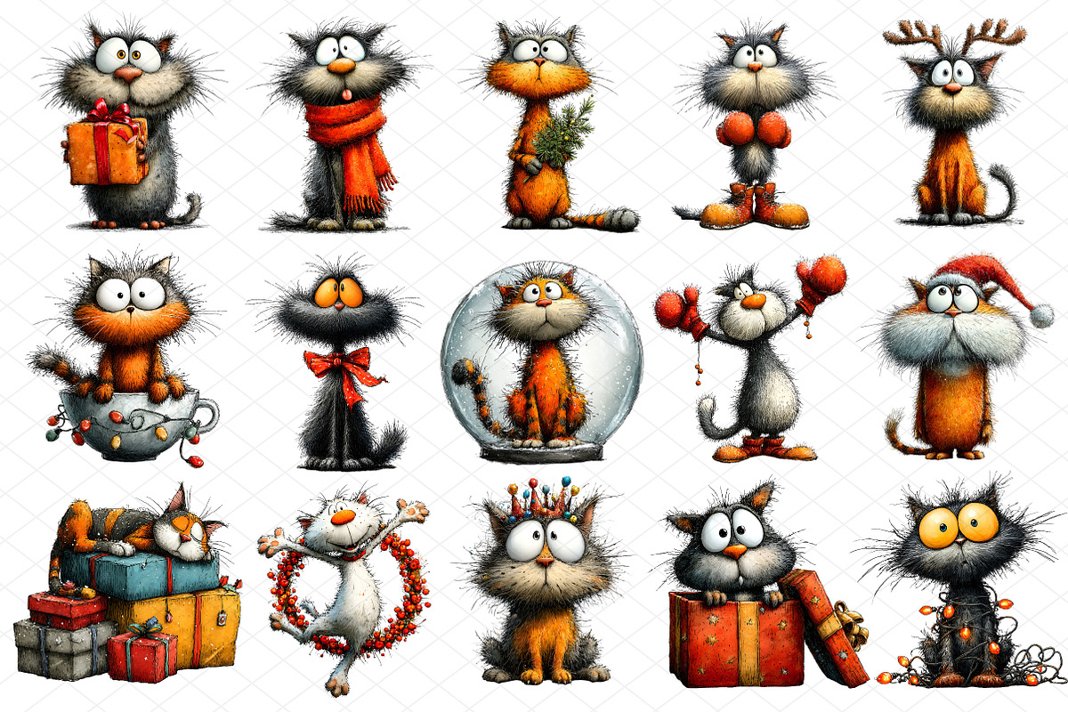 Christmas Funny Cat Clipart, an Animal Illustration by cherrydesign (Photo 3 of 4)