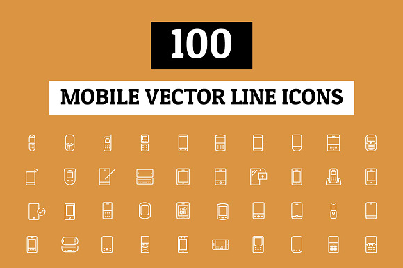 100 Mobile Vector Line Icons