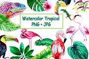 Watercolor tropical leaves Clipart, a Decorative Illustration by lilisavelieva (Thumbnail 1 of 7)