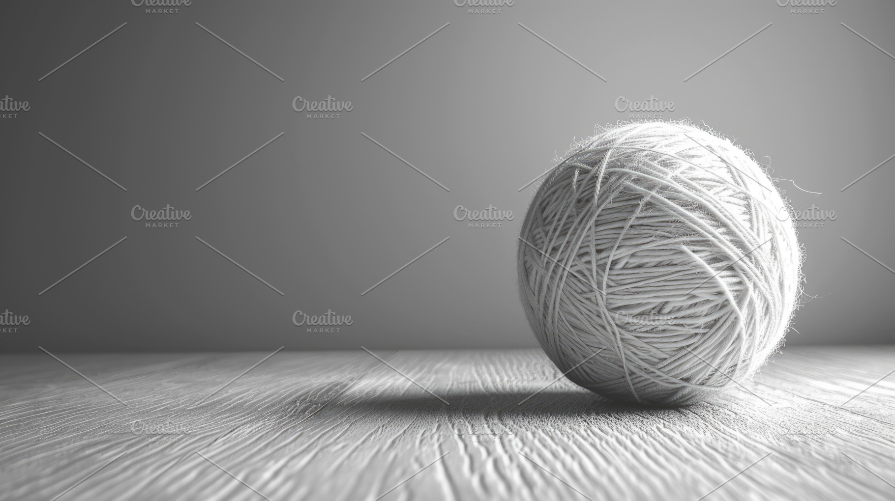 White Ball of Yarn on Gray Wooden Surface with Copy Space, a Background Photo by José Manuel Gelpi