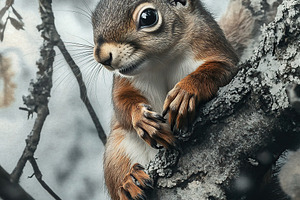 Cute squirrel sitting on tree branch in the forest, an Animal Photo by AlyaAnd