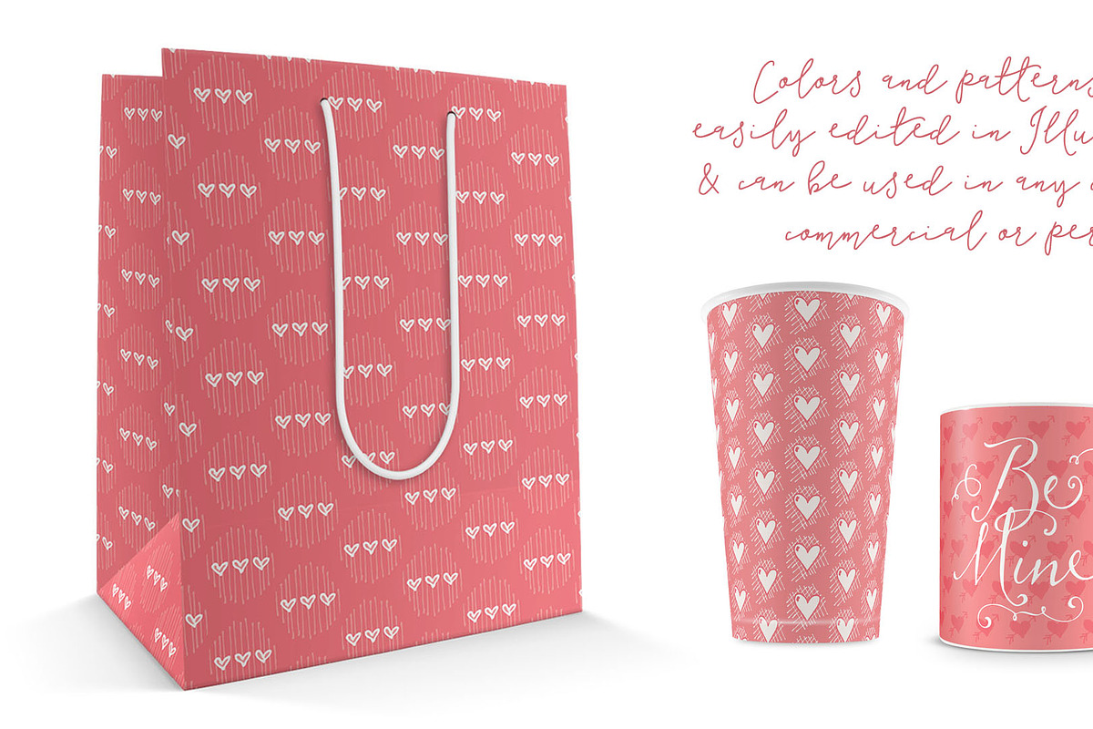 Sketched Heart Patterns preview 4