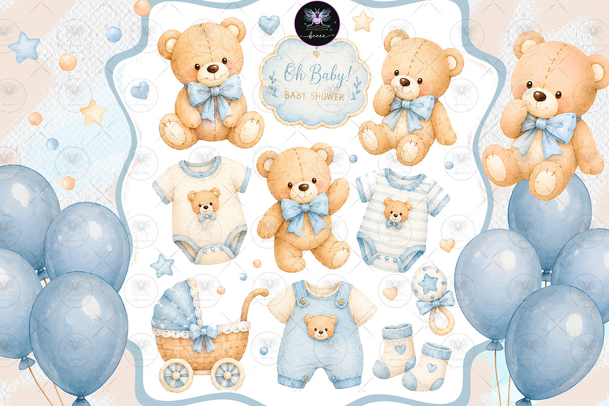 Teddy Bear Baby Shower Clipart, an Animal Illustration by BigCakeBee (Photo 1 of 3)