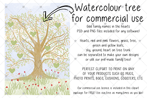 Family Tree clipart, Watercolour,