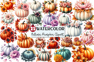 Watercolor Fall Clipart Pumpkin Peta, an Illustration by Rose Art