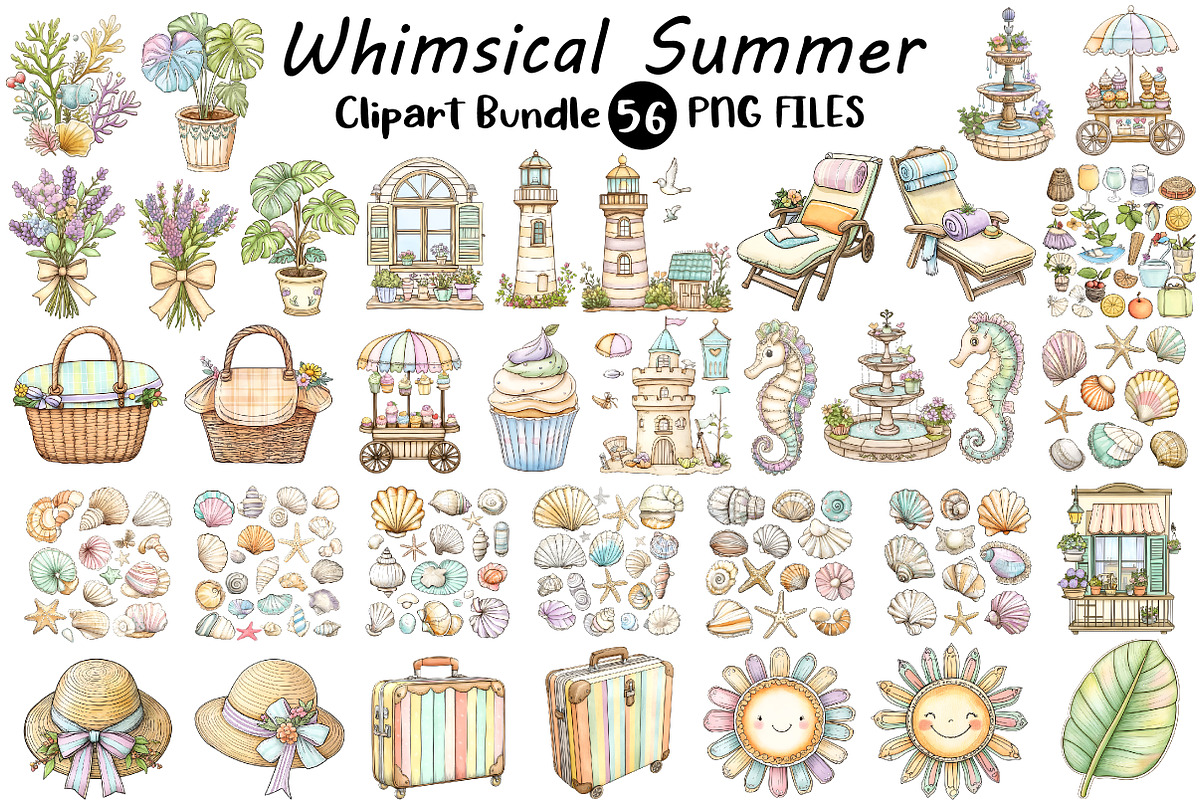 Whimsical Summer Clipart Bundle, an Illustration by Digital Artistic99 (Photo 1 of 11)