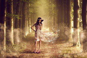 Woman with Dress Alone in the Woods